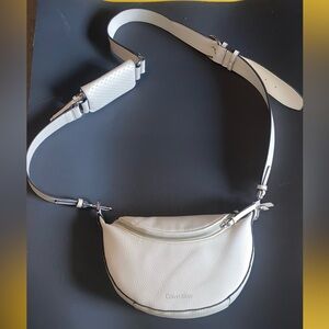 calvin klein white with silver color metal crossbody bag